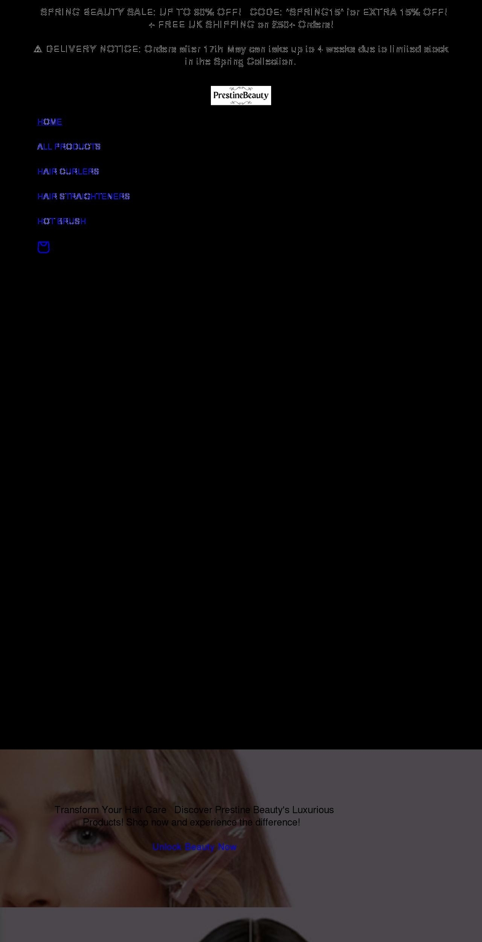 prestinebeauty.com shopify website screenshot