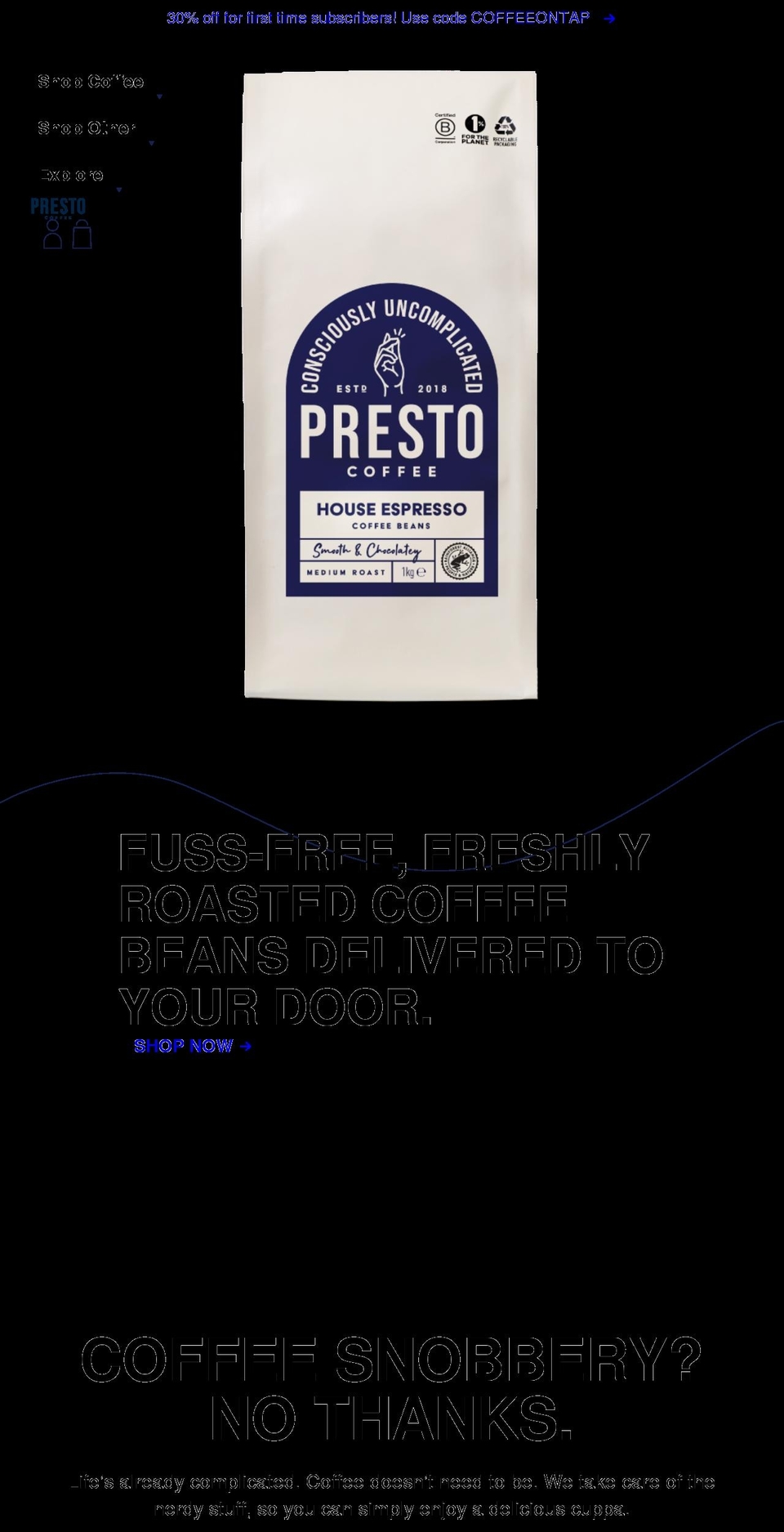 Flow Live - Shopify theme site example presto-coffee.com