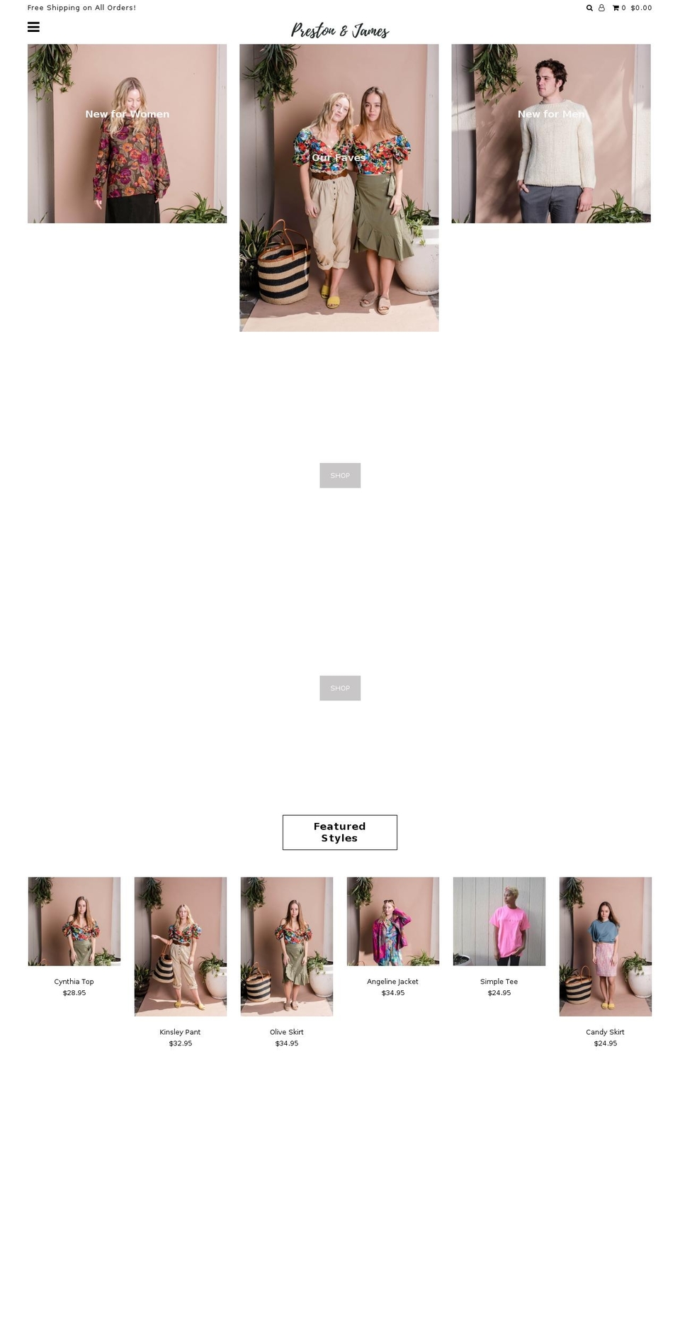 prestonandjames.com — Shopify storefront screenshot
