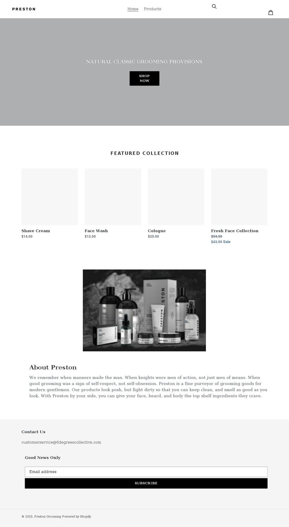 prestongrooming.com shopify website screenshot