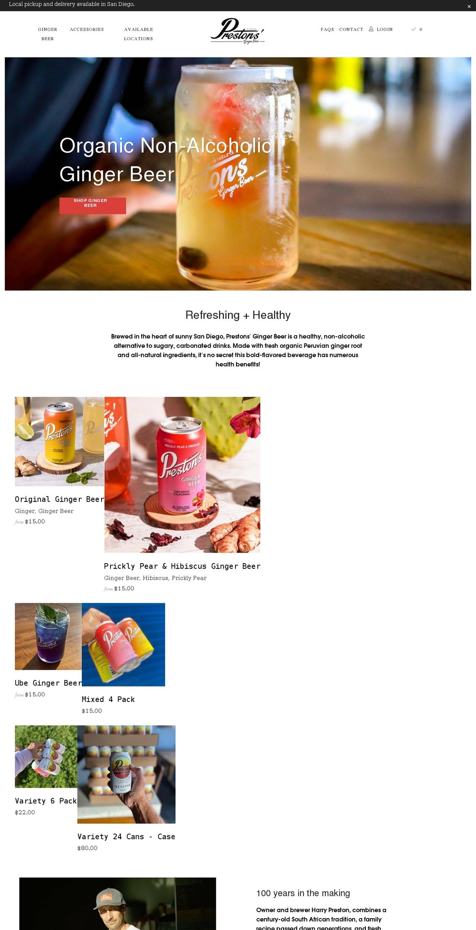 prestonsgingerbeer.com shopify website screenshot
