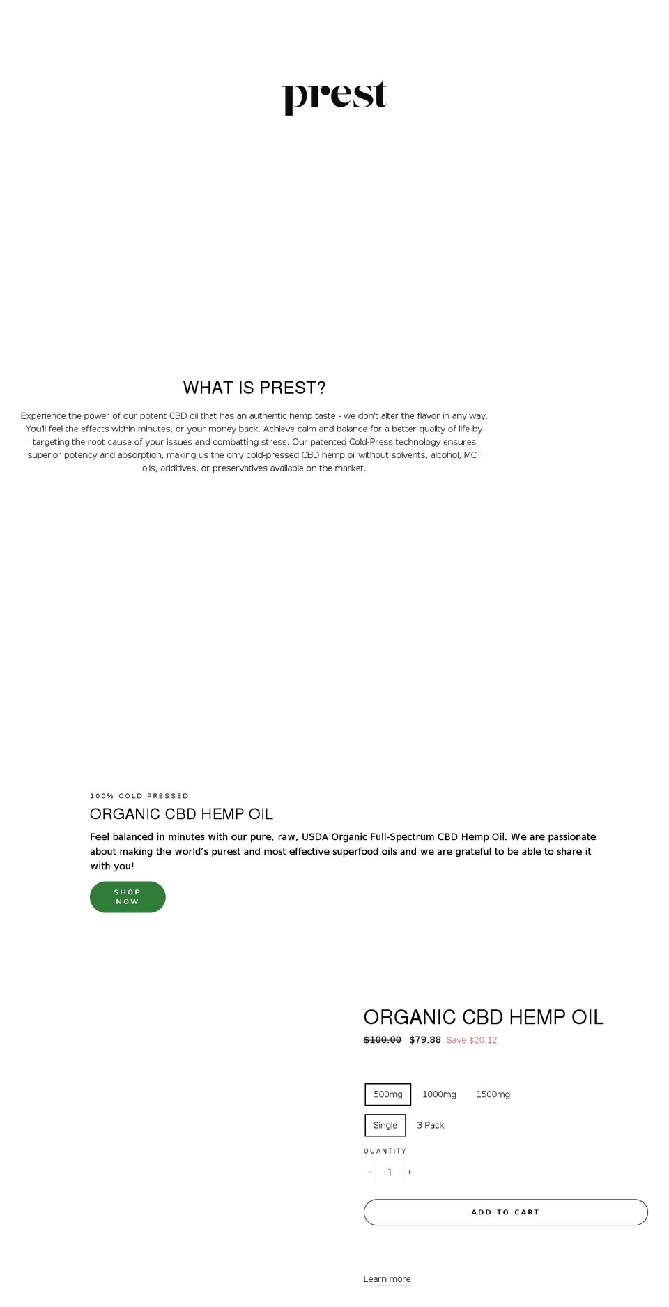 prestorganics.com shopify website screenshot