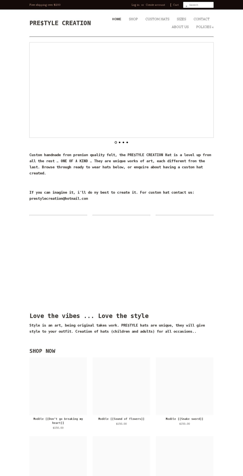 prestylecreation.com shopify website screenshot