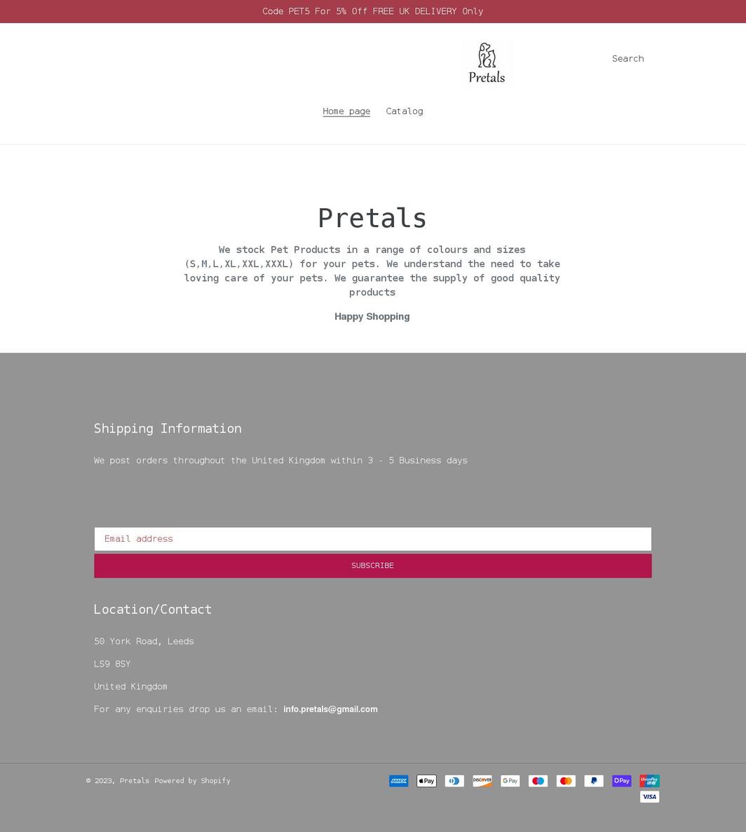 pretals.com shopify website screenshot
