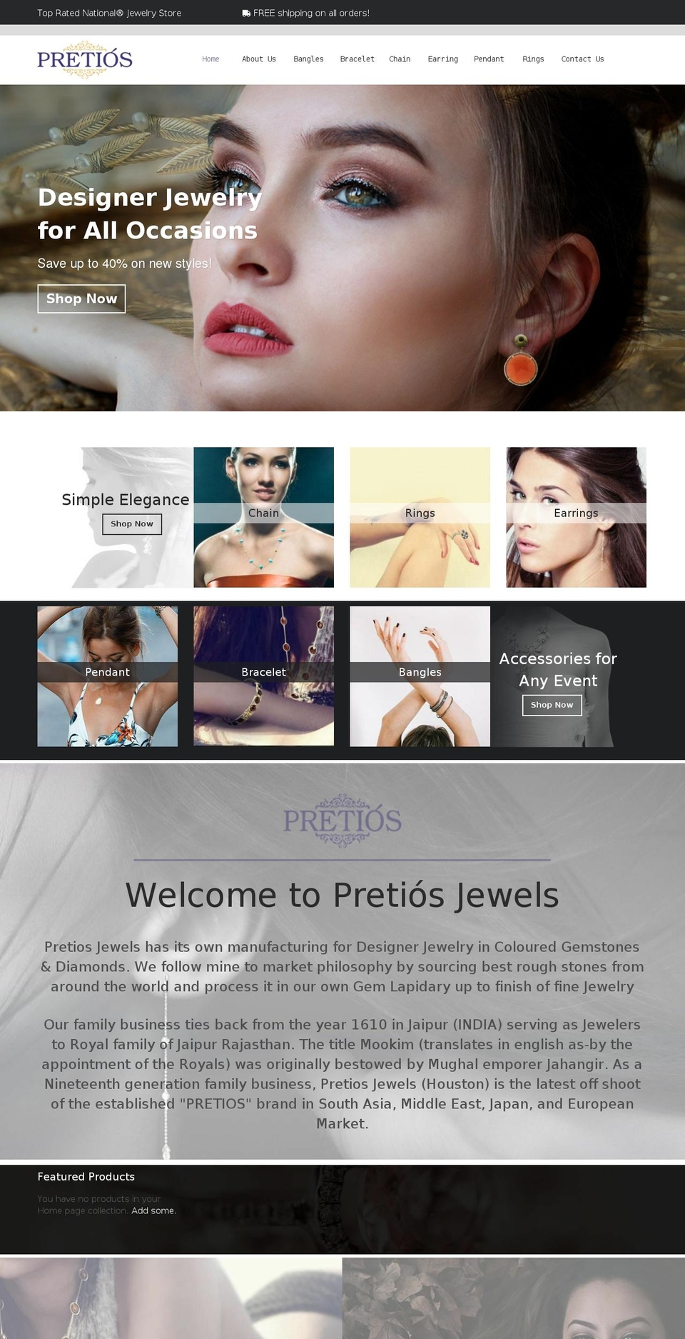 pretiosjewels.com — Shopify storefront screenshot