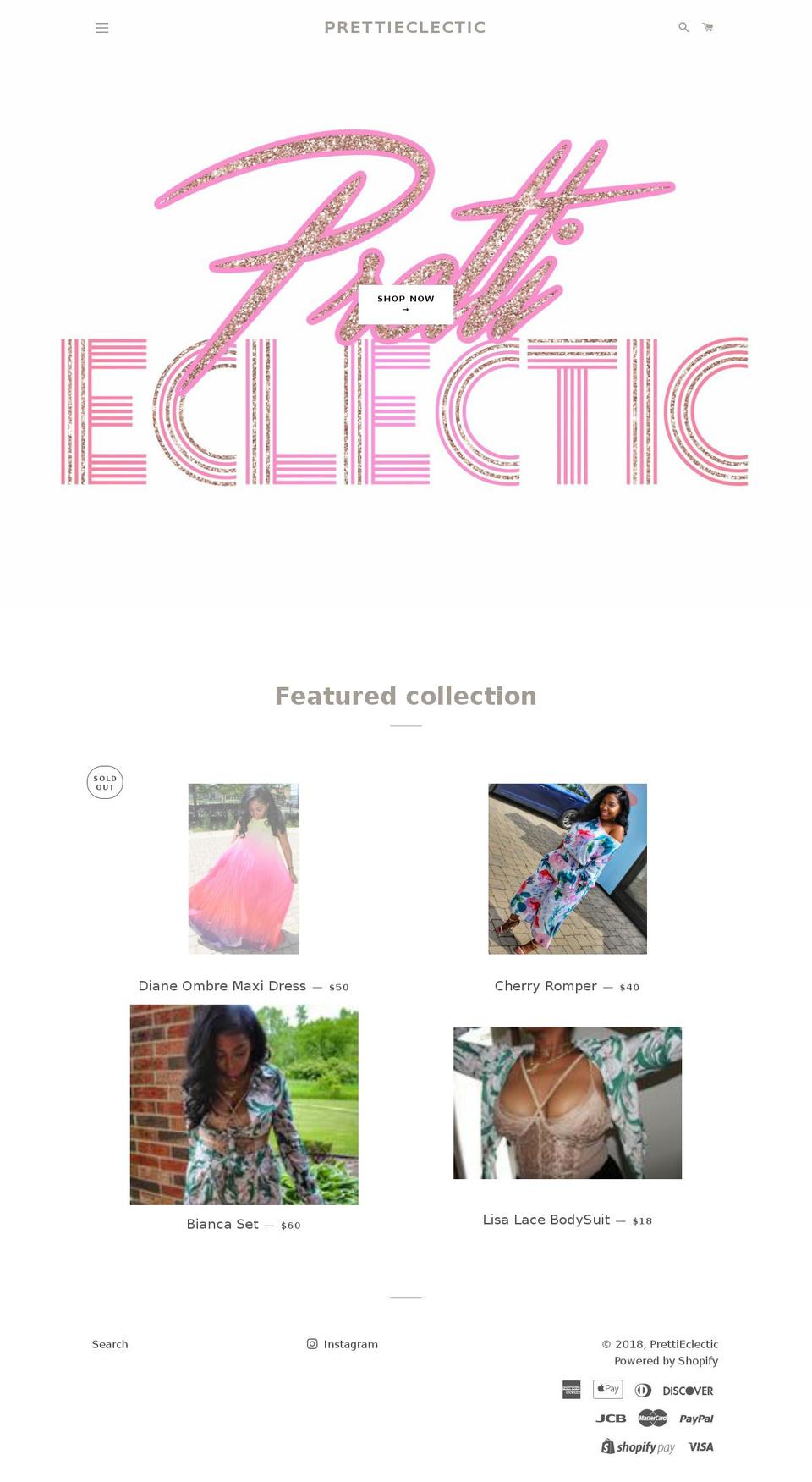 prettieclectic.com — Shopify storefront screenshot
