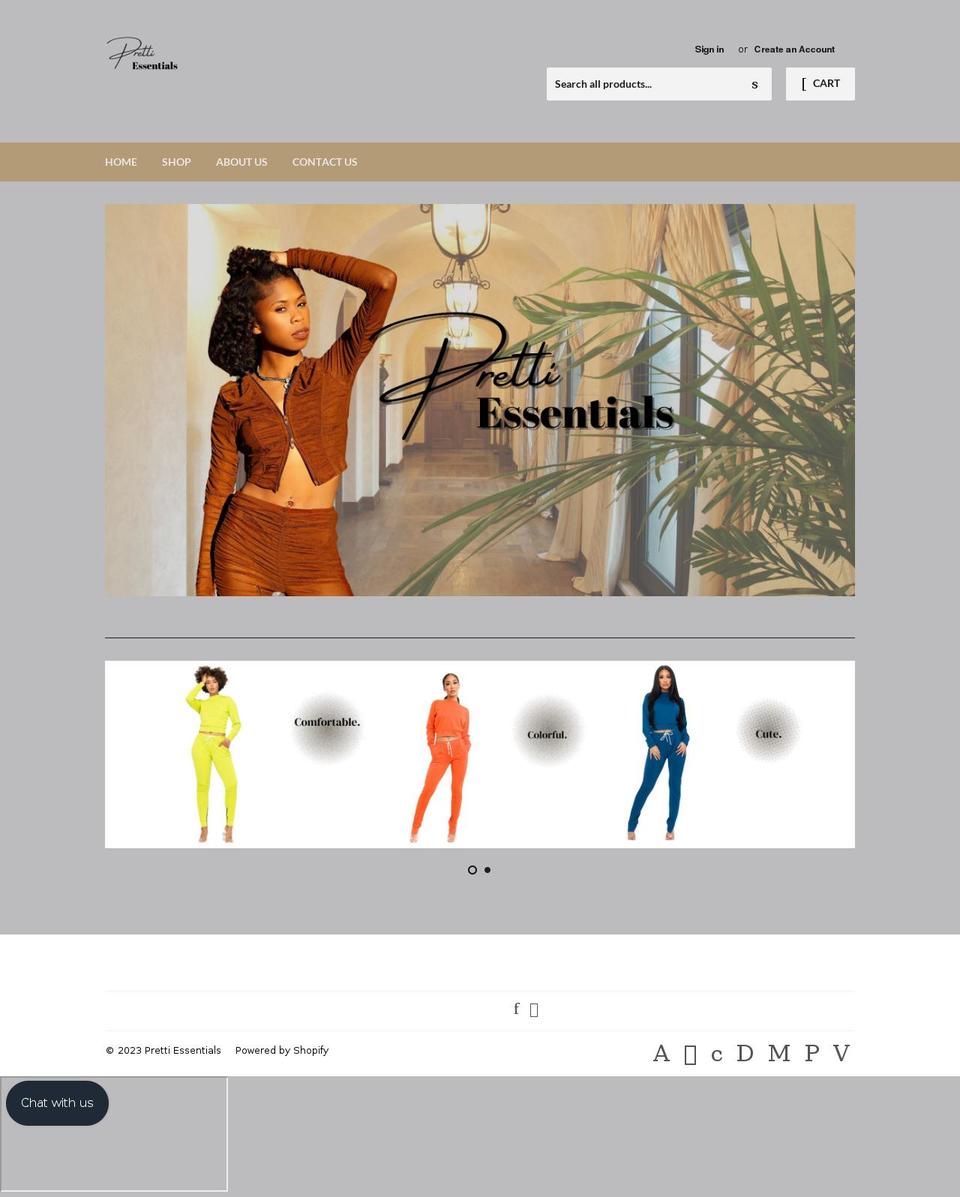 prettiessentials.com shopify website screenshot
