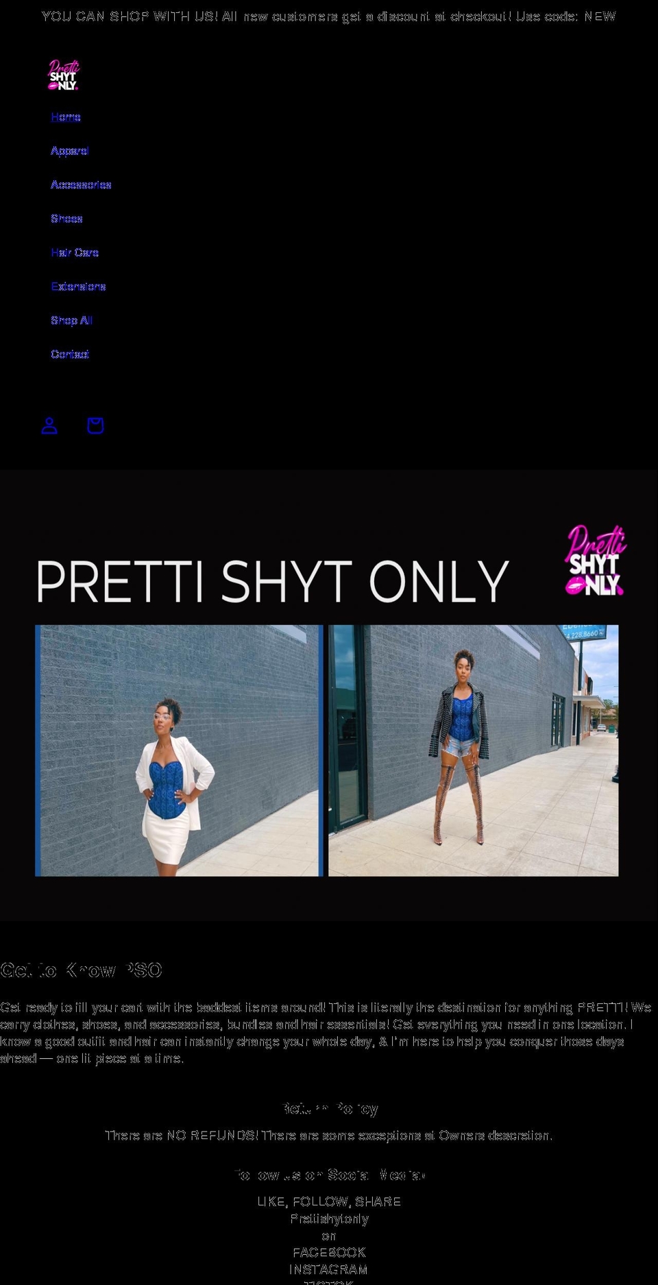 prettishytonly.com shopify website screenshot