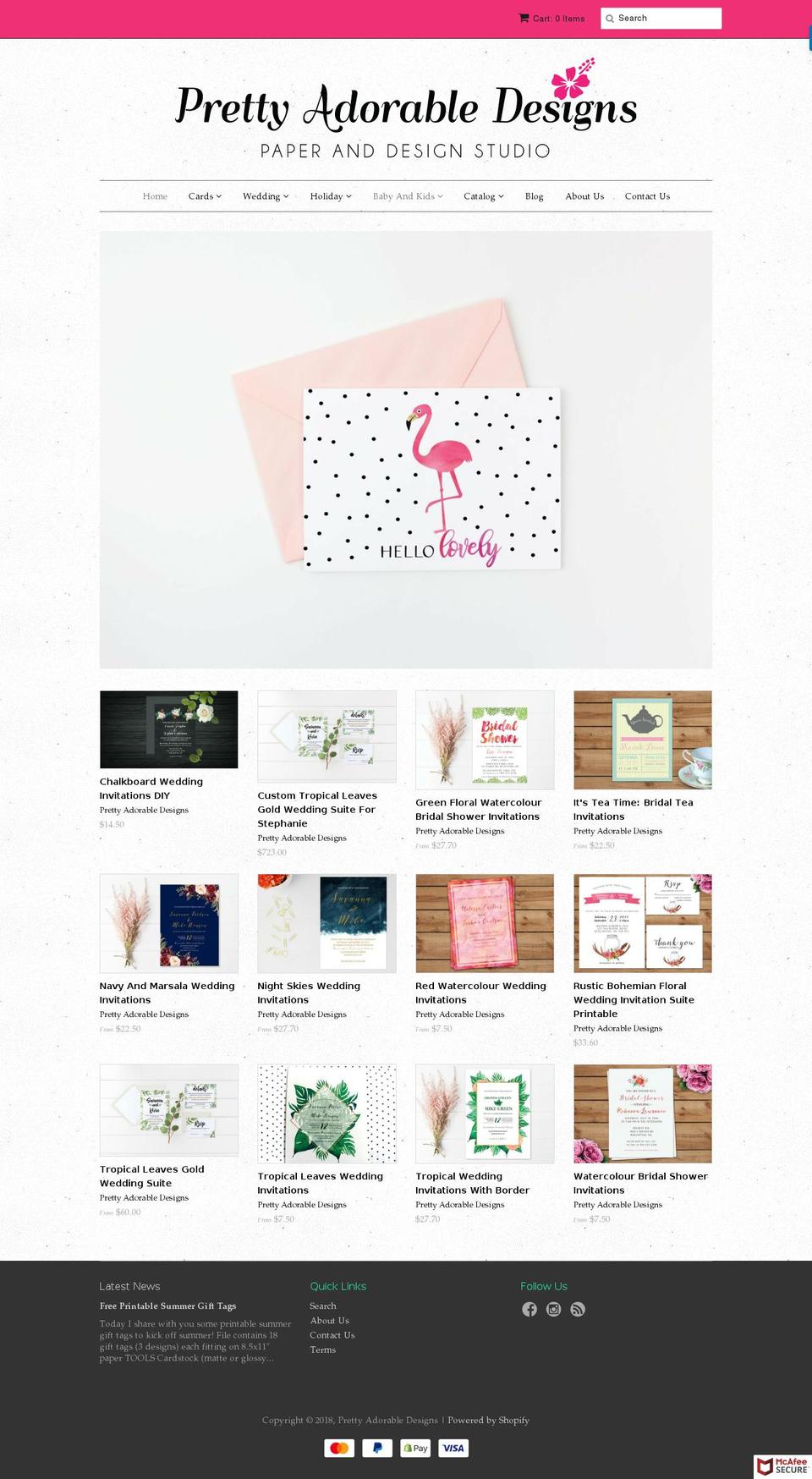 prettyadorabledesigns.com shopify website screenshot