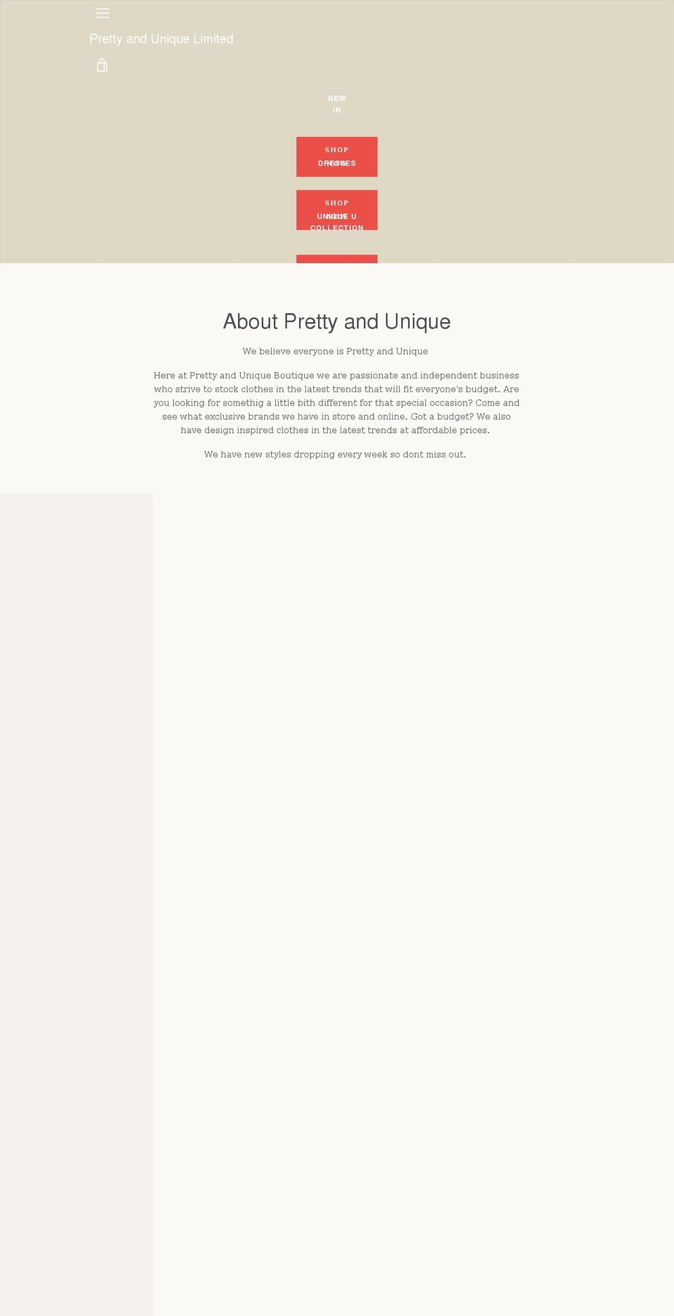 prettyandunique.com shopify website screenshot
