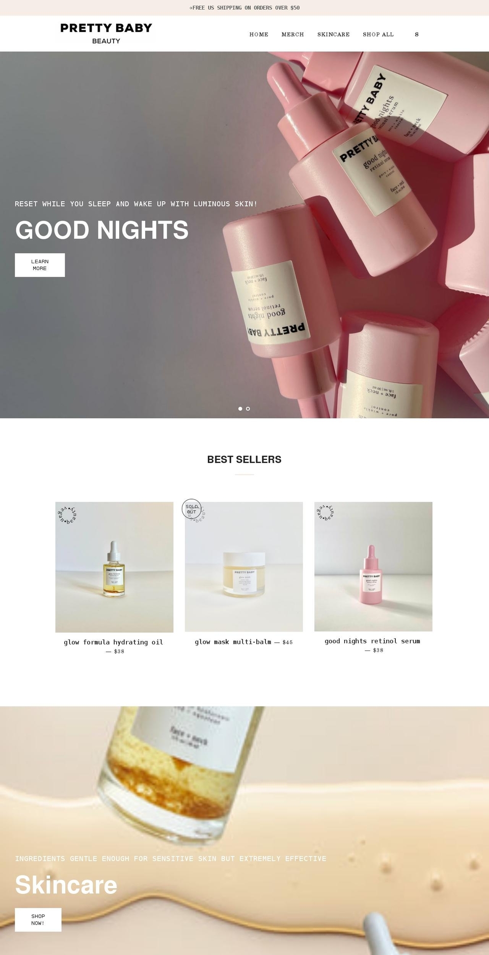 prettybabybeauty.com shopify website screenshot