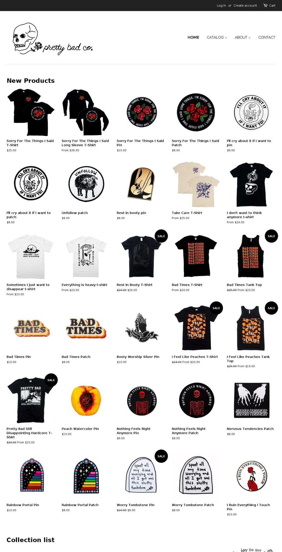 prettybadco.com shopify website screenshot