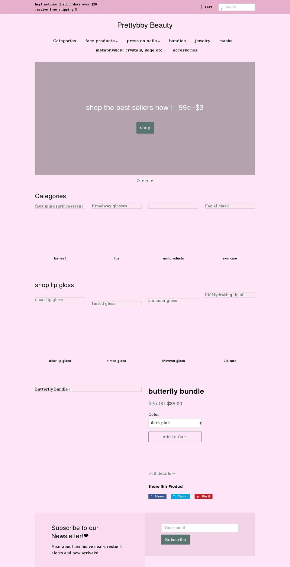 prettybbybeauty.com shopify website screenshot