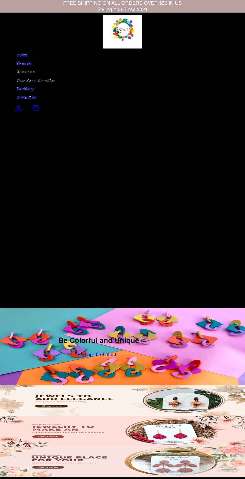 prettybeadsdesign.com shopify website screenshot