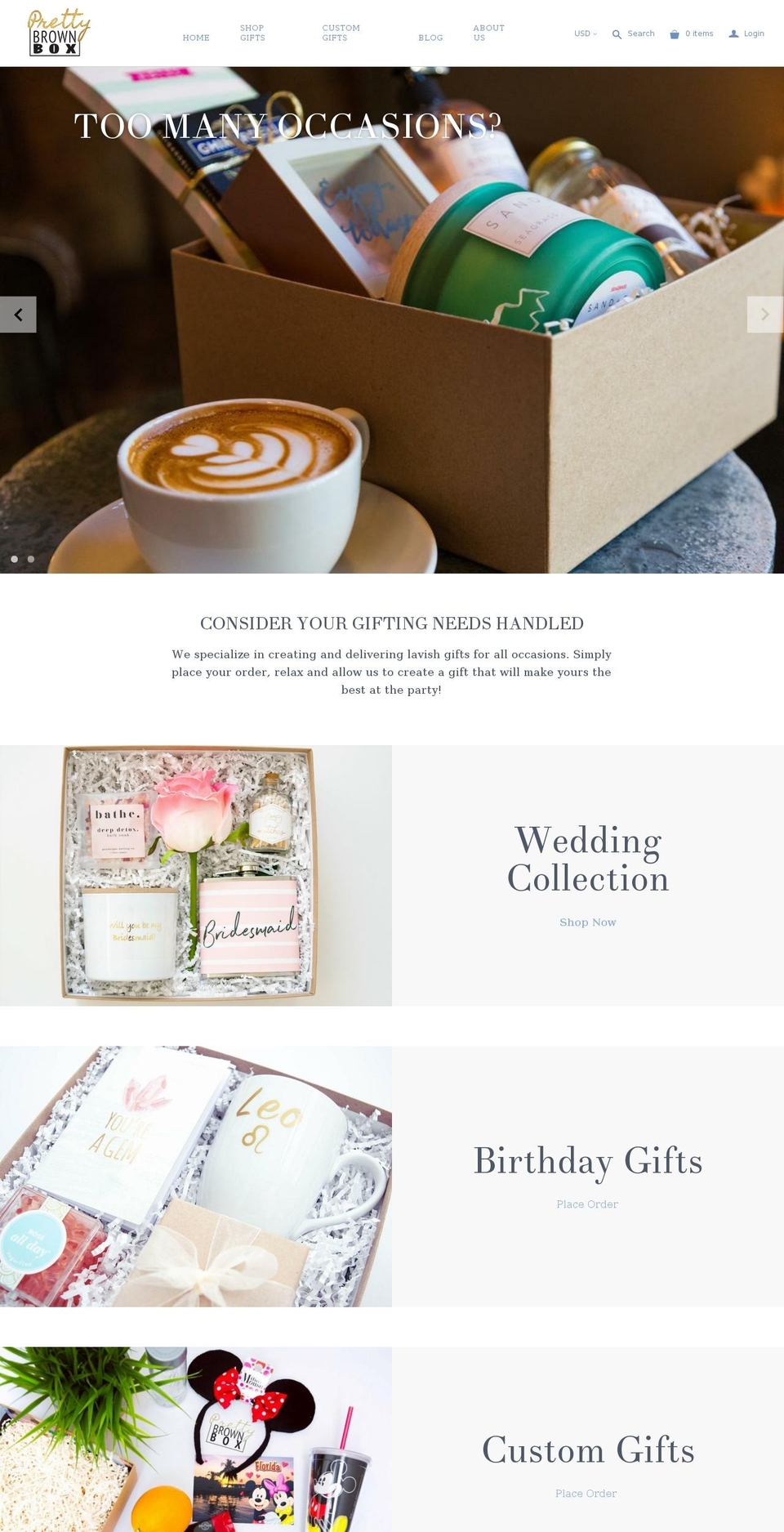 prettybrownbox.com shopify website screenshot