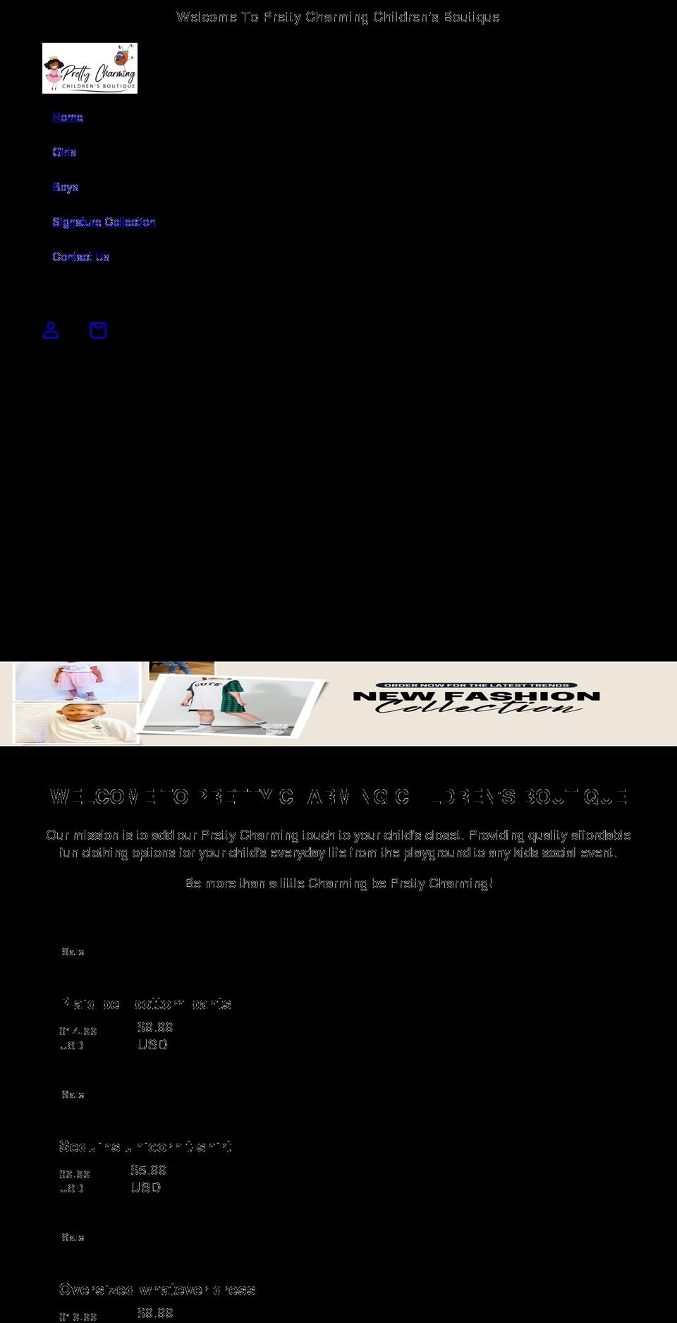 prettycharmingboutique.com shopify website screenshot
