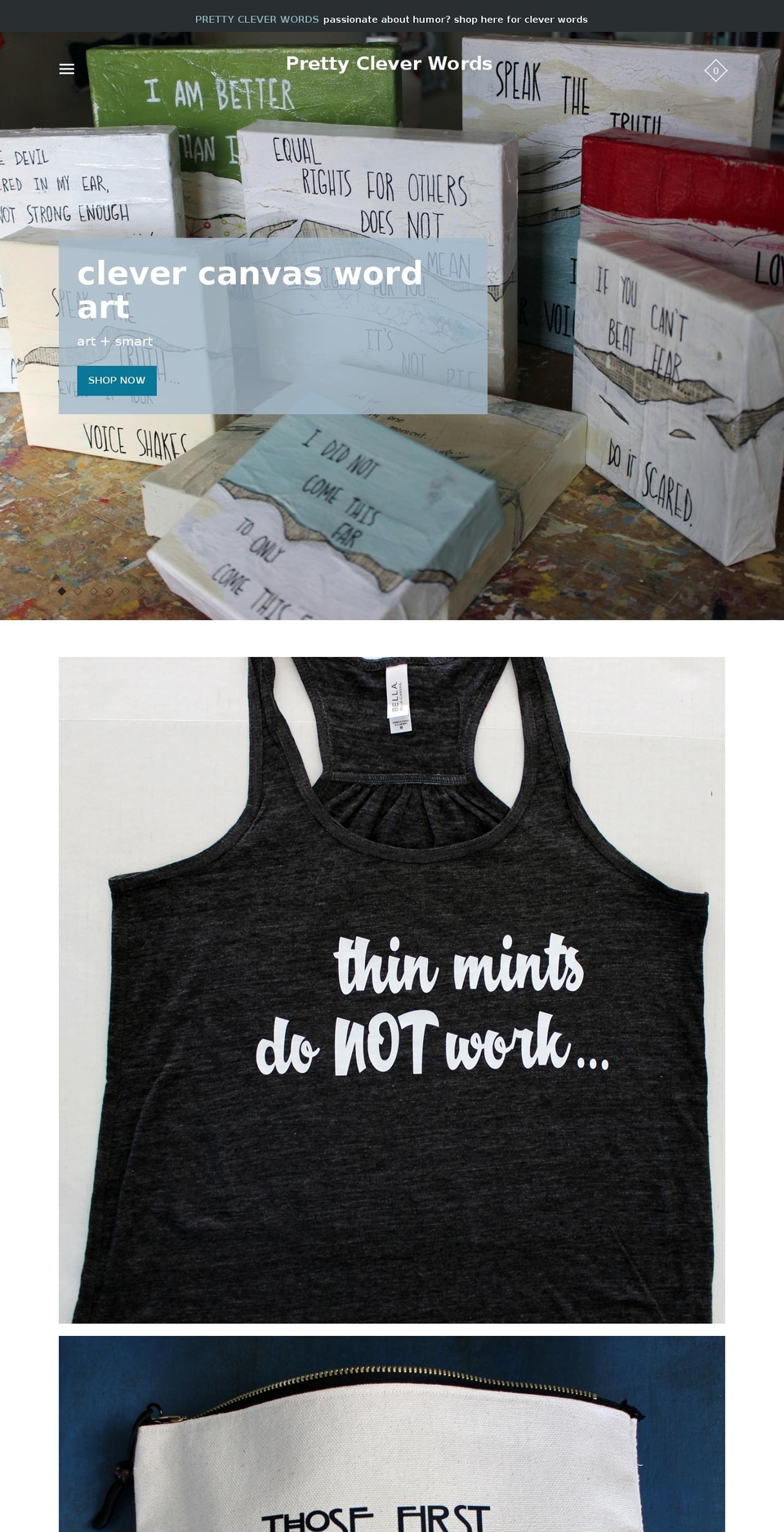 prettycleverwords.com shopify website screenshot