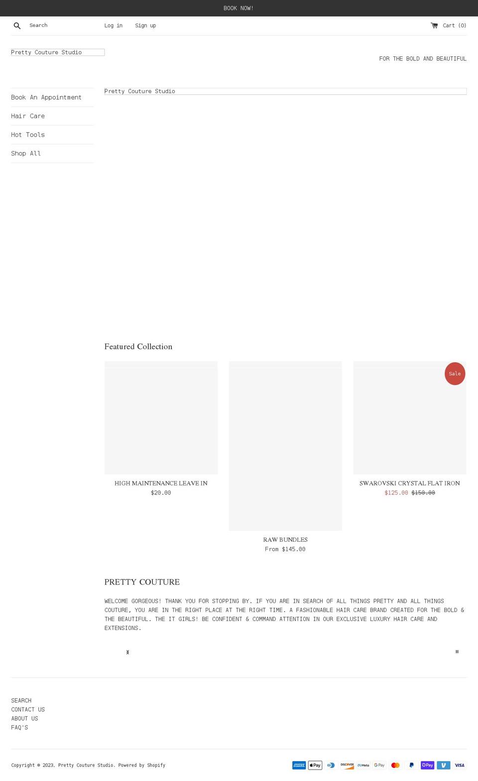 prettycouturestudio.com shopify website screenshot