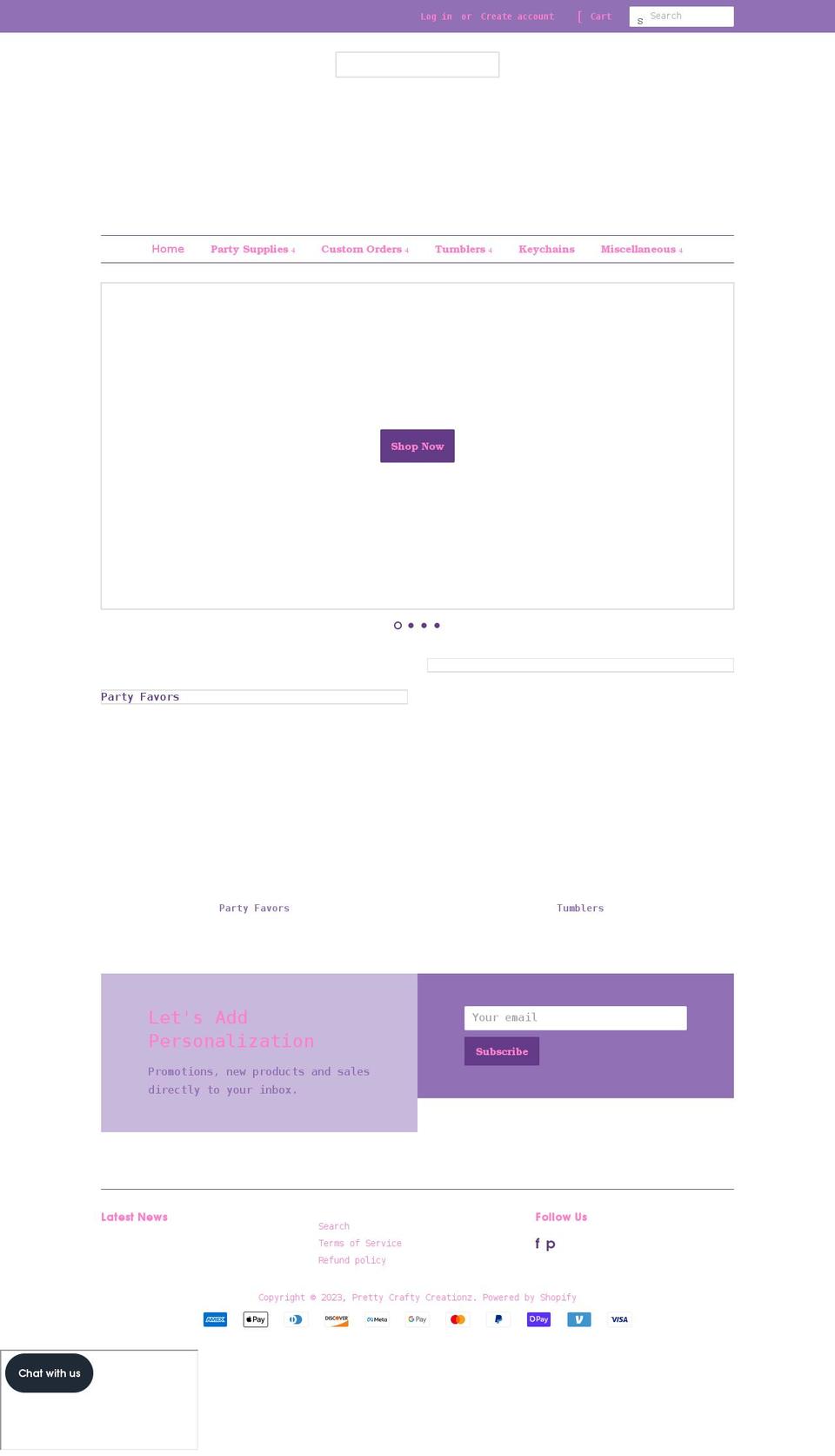 prettycraftycreationz.com shopify website screenshot