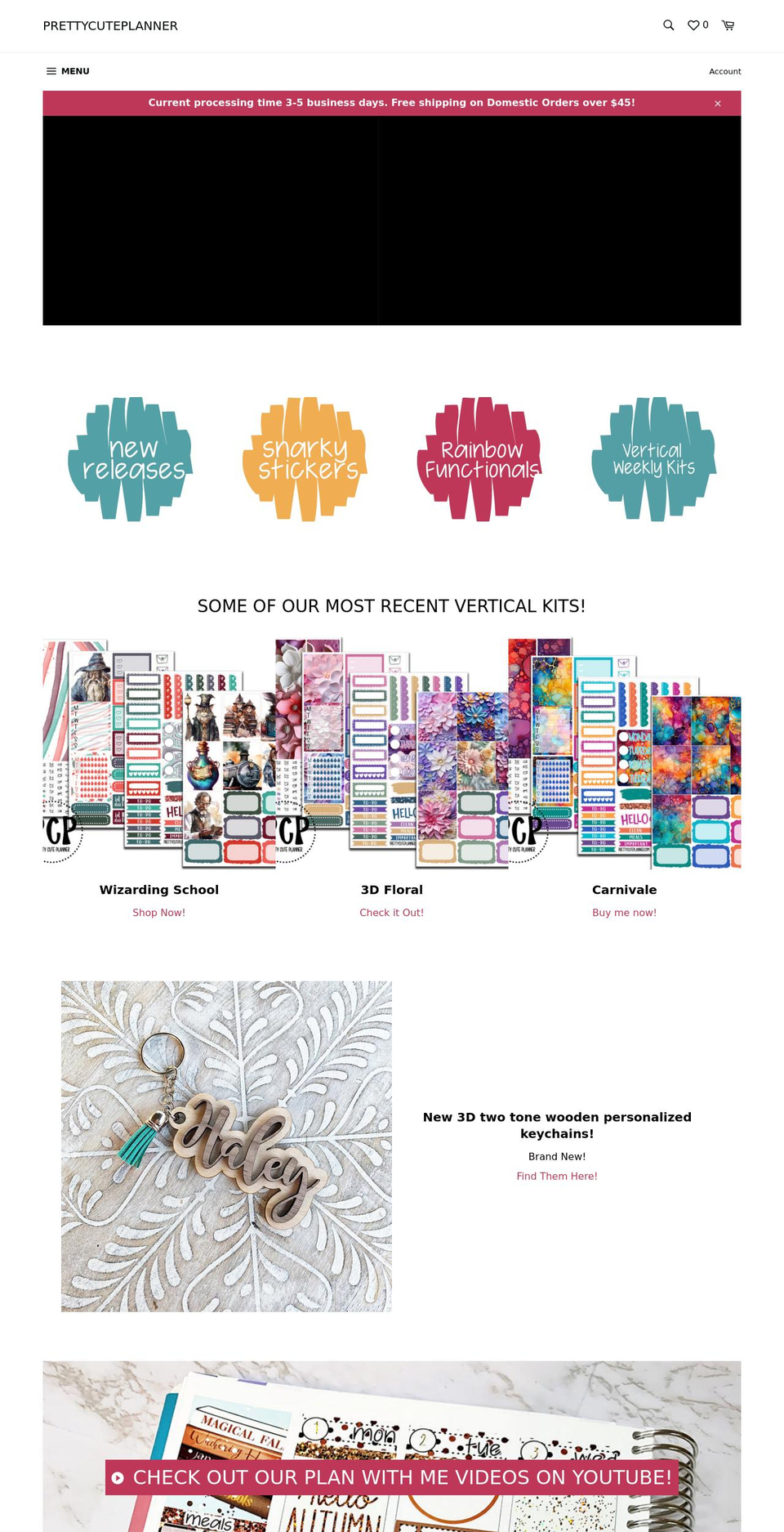 prettycuteplanner.com shopify website screenshot