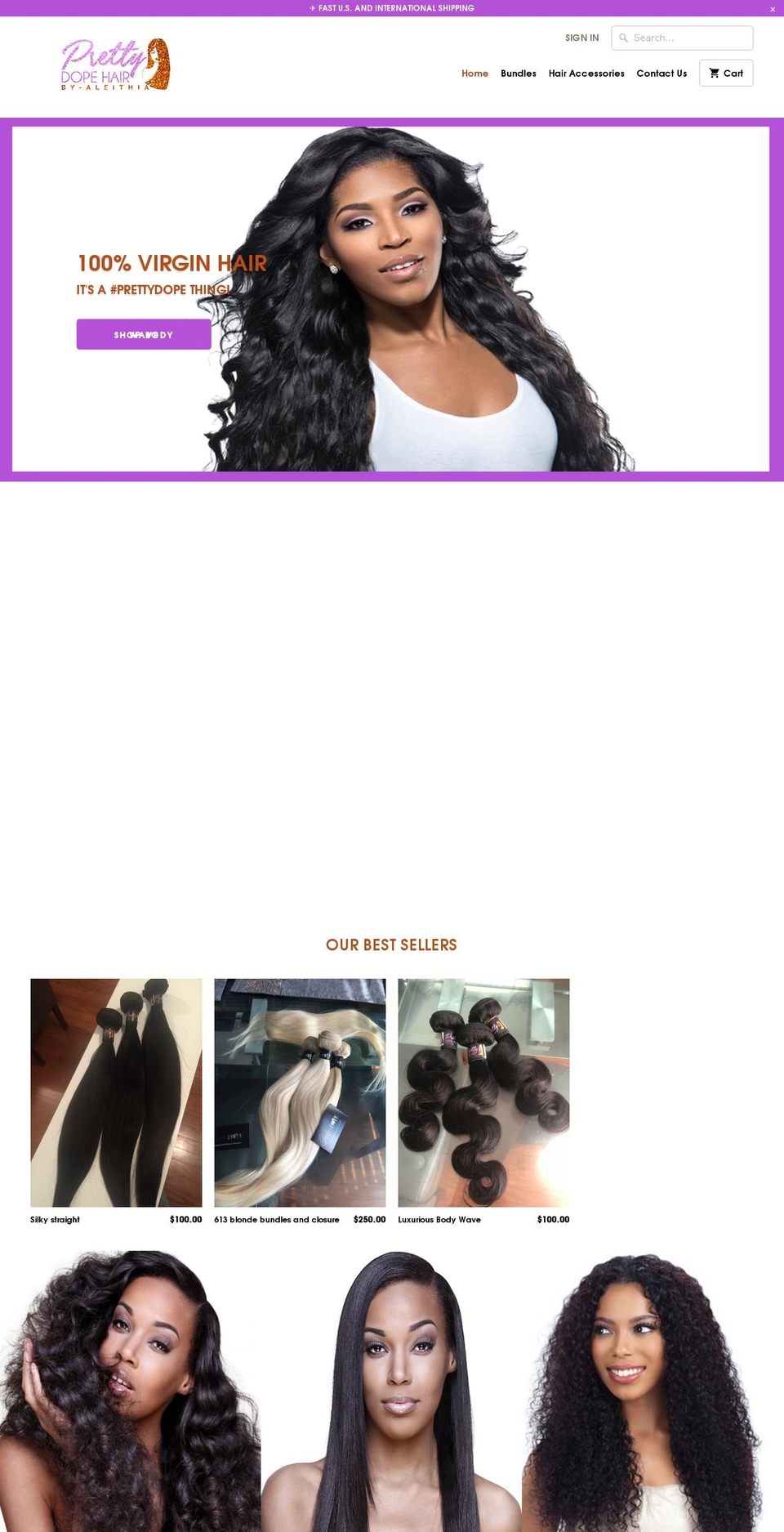 prettydopehairboutique.com shopify website screenshot