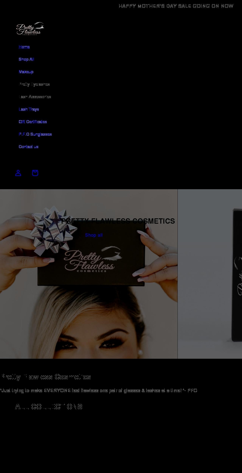 prettyflawlesscosmetics.com shopify website screenshot