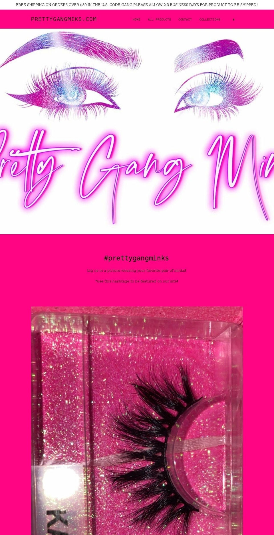 prettygangminks.com shopify website screenshot