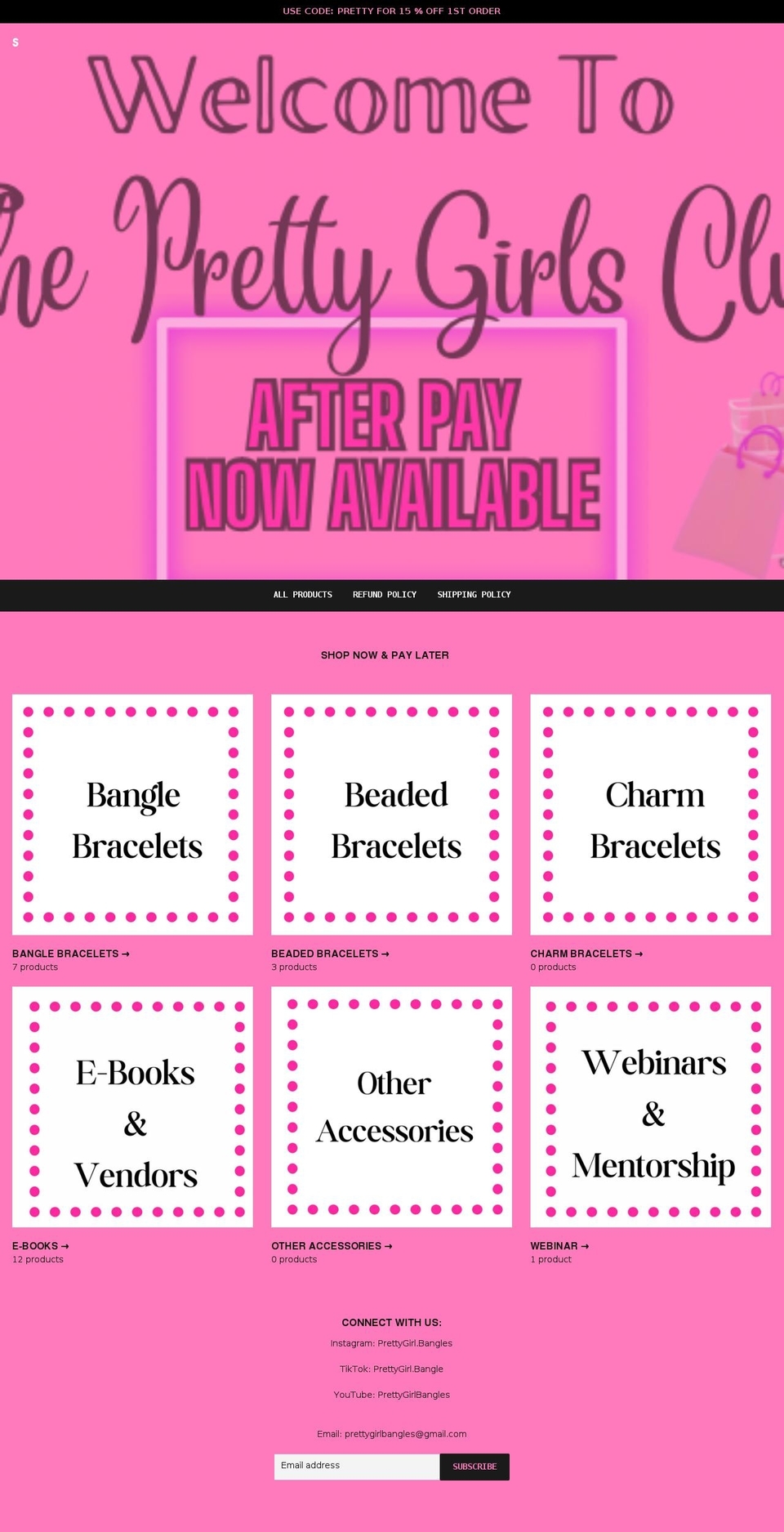 prettygirlbangles.com shopify website screenshot