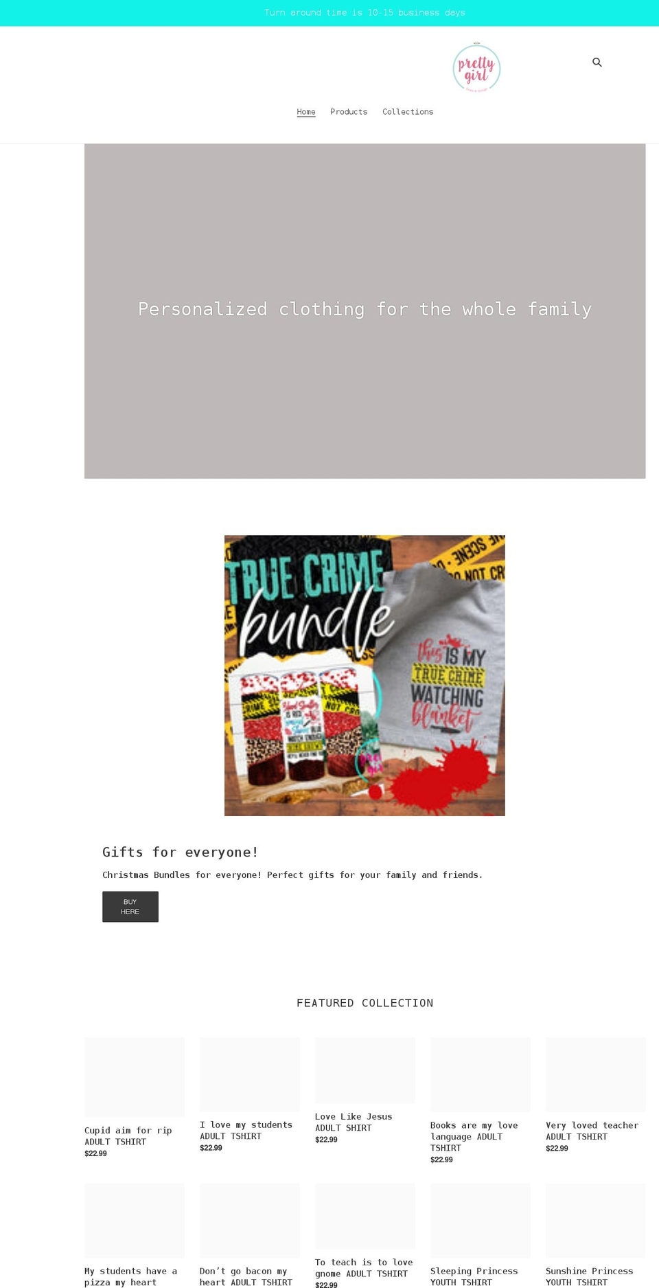 prettygirlbowsandthings.com shopify website screenshot