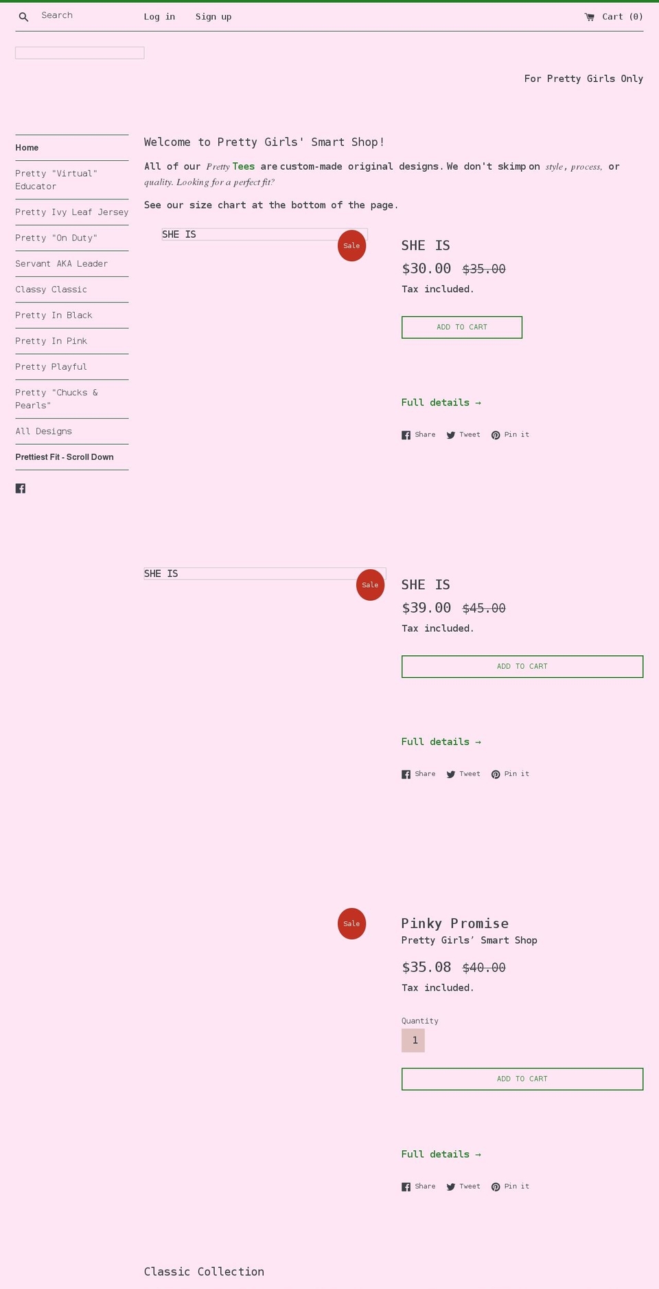 prettygirlssmartshop.com shopify website screenshot