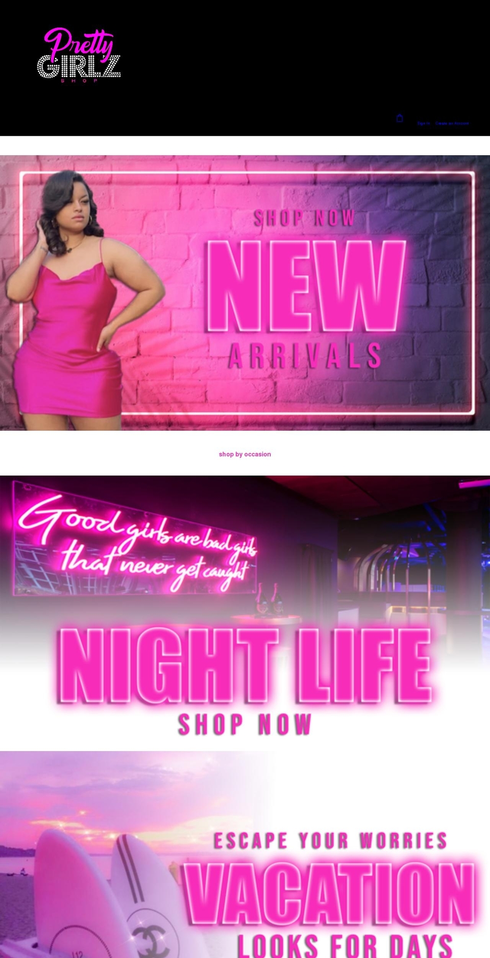prettygirlzshop.com shopify website screenshot
