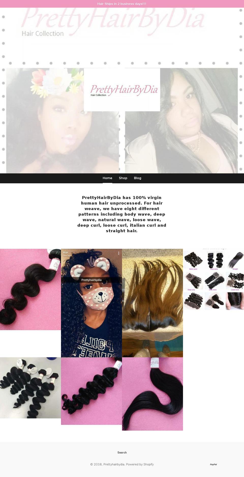 prettyhairbydia.com shopify website screenshot