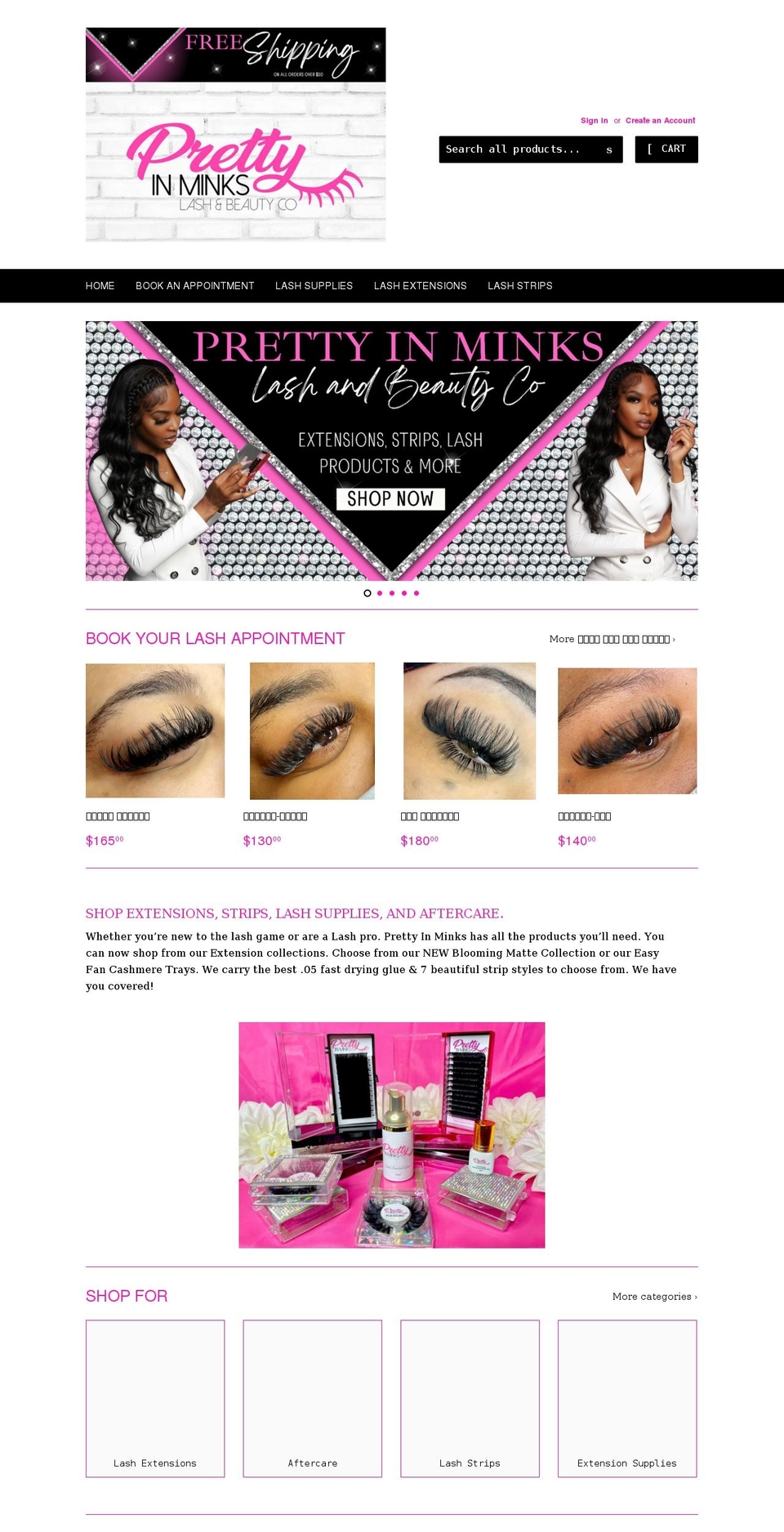prettyinminks.com shopify website screenshot