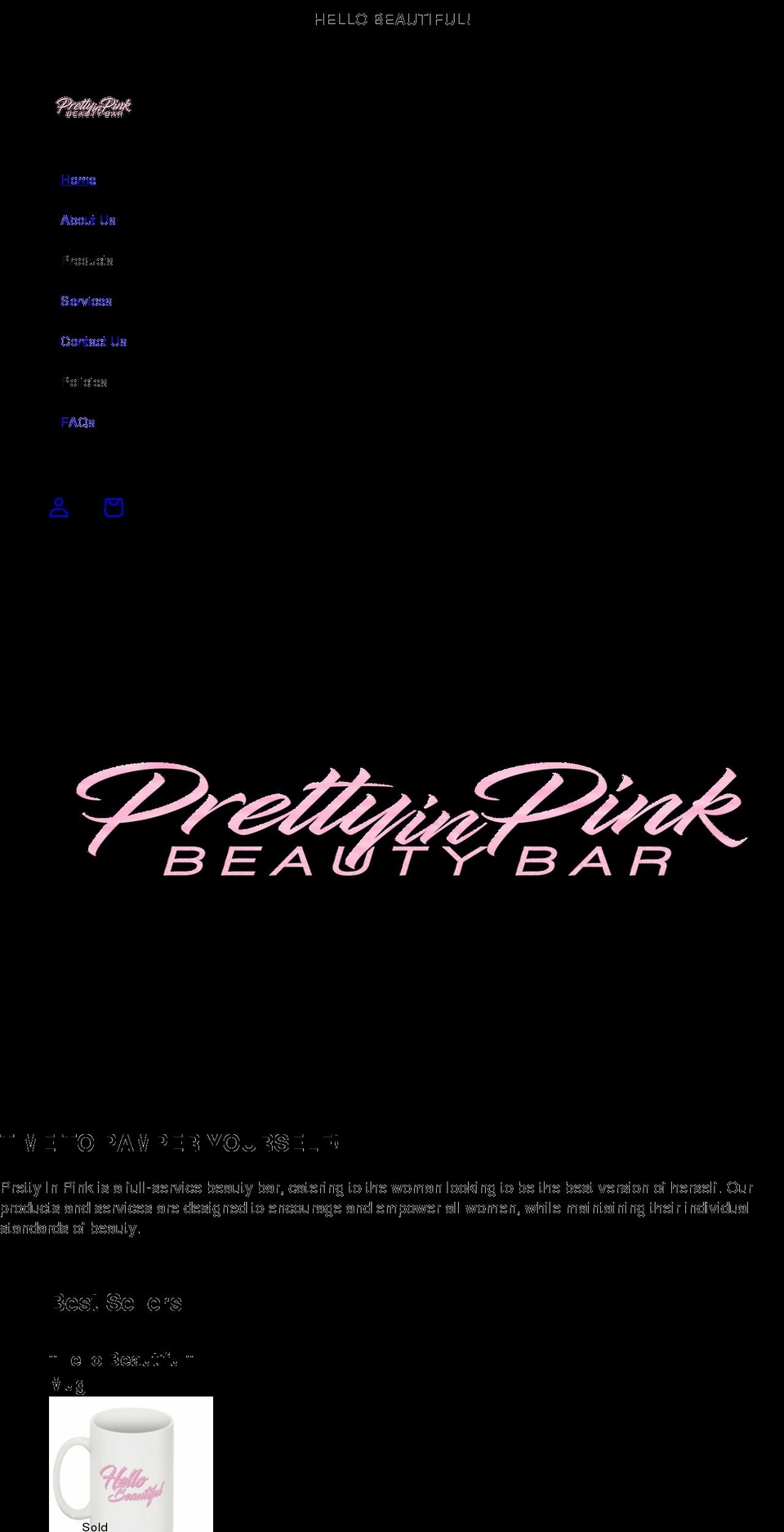 prettyinpinkbeautybar.com shopify website screenshot
