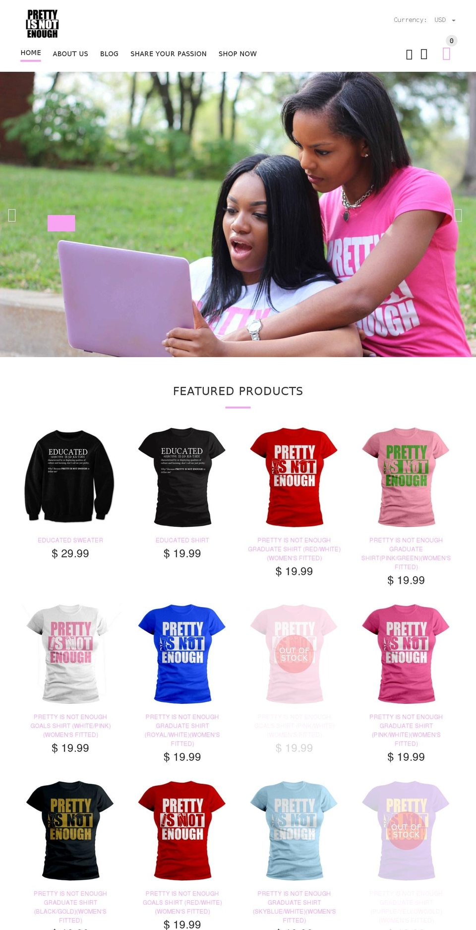 prettyisnotenough.co shopify website screenshot