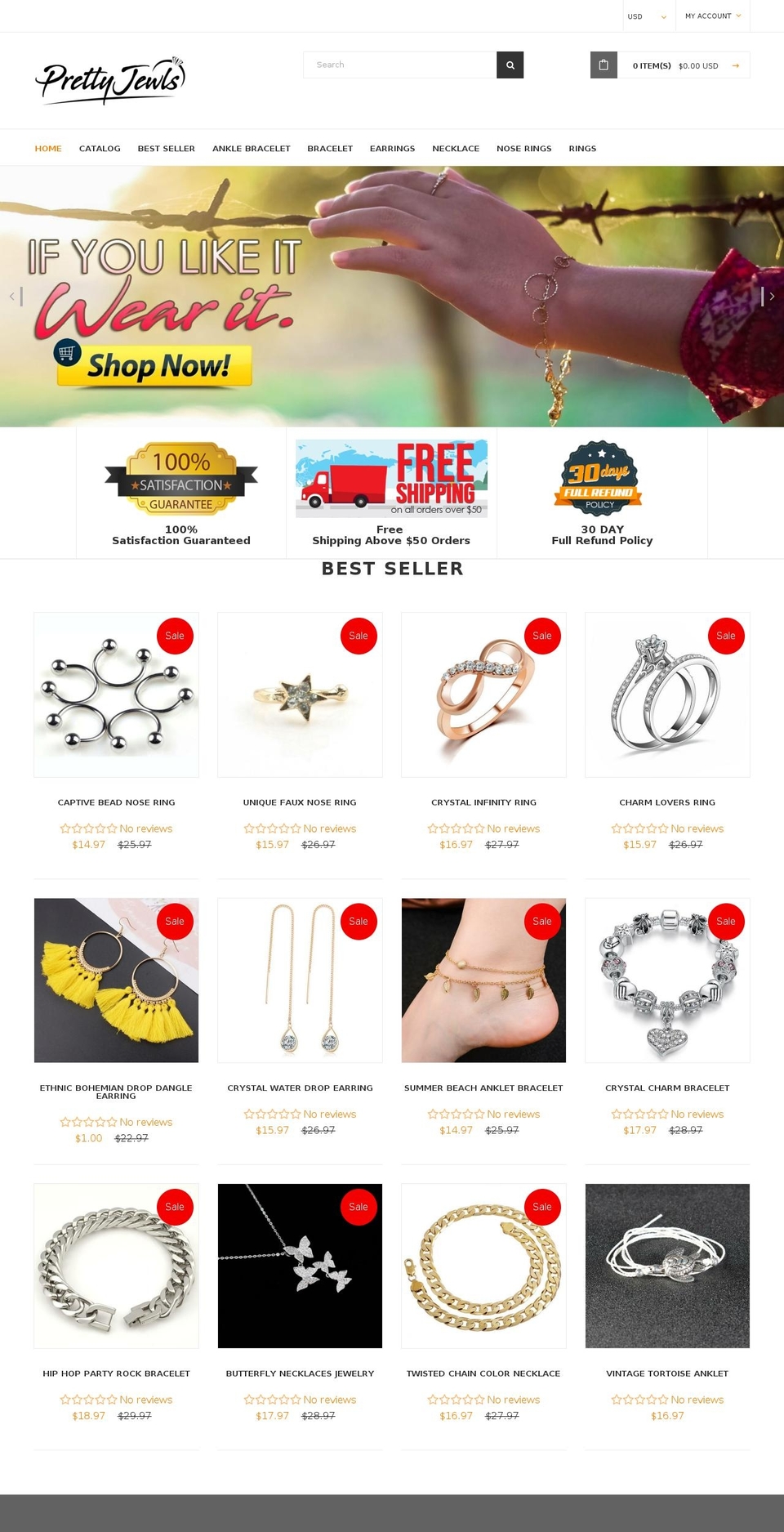 prettyjewls.com — Shopify storefront screenshot