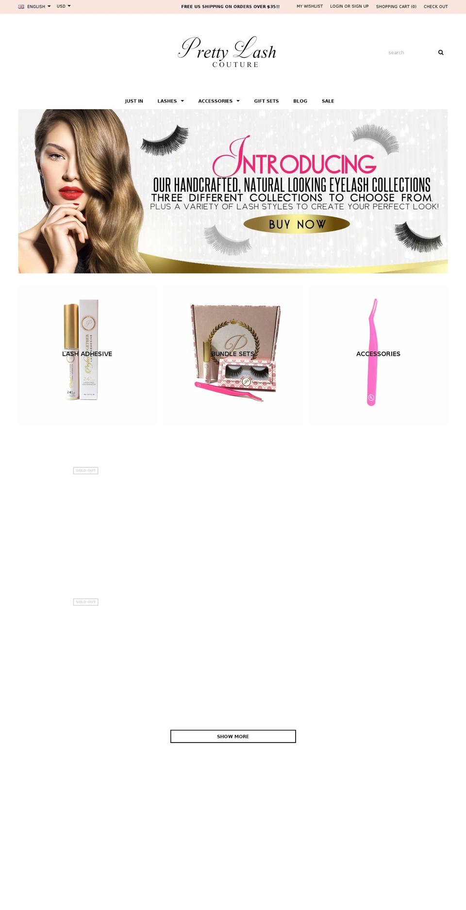 prettylashcouture.com — Shopify storefront screenshot