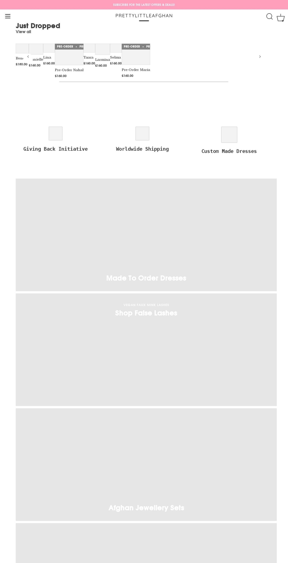 prettylittleafghan.com shopify website screenshot