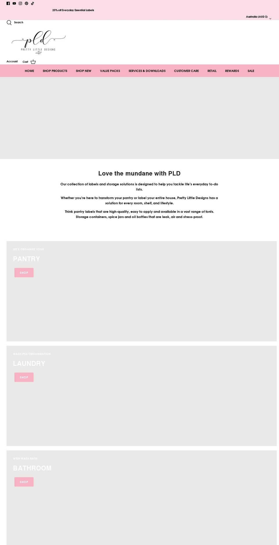prettylittledesigns.com.au shopify website screenshot