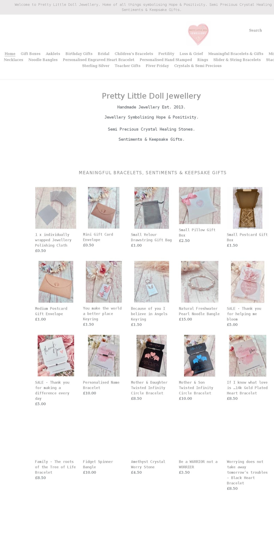 prettylittledolljewellery.co.uk shopify website screenshot