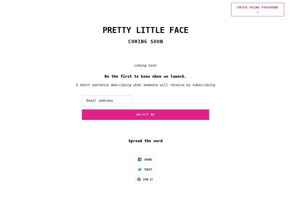 prettylittleface.com shopify website screenshot