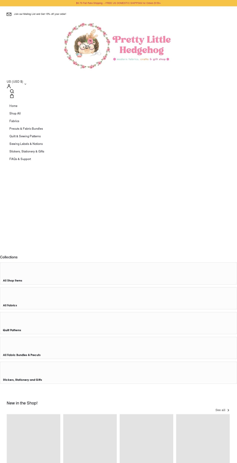 prettylittlehedgehog.com shopify website screenshot