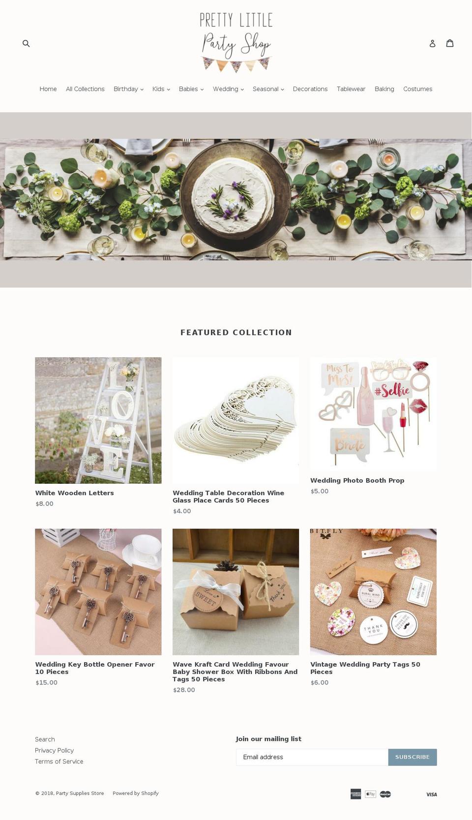prettylittlepartyshop.com — Shopify storefront screenshot