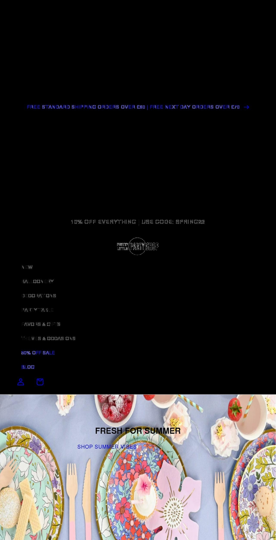 prettylittlepartystore.com shopify website screenshot