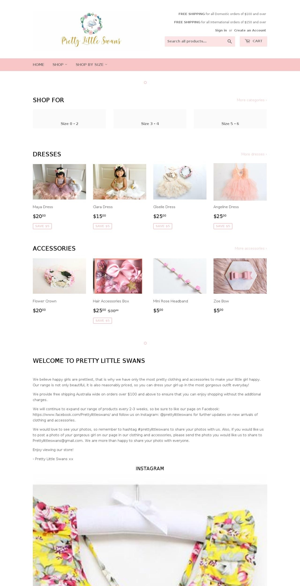 prettylittleswans.com — Shopify storefront screenshot