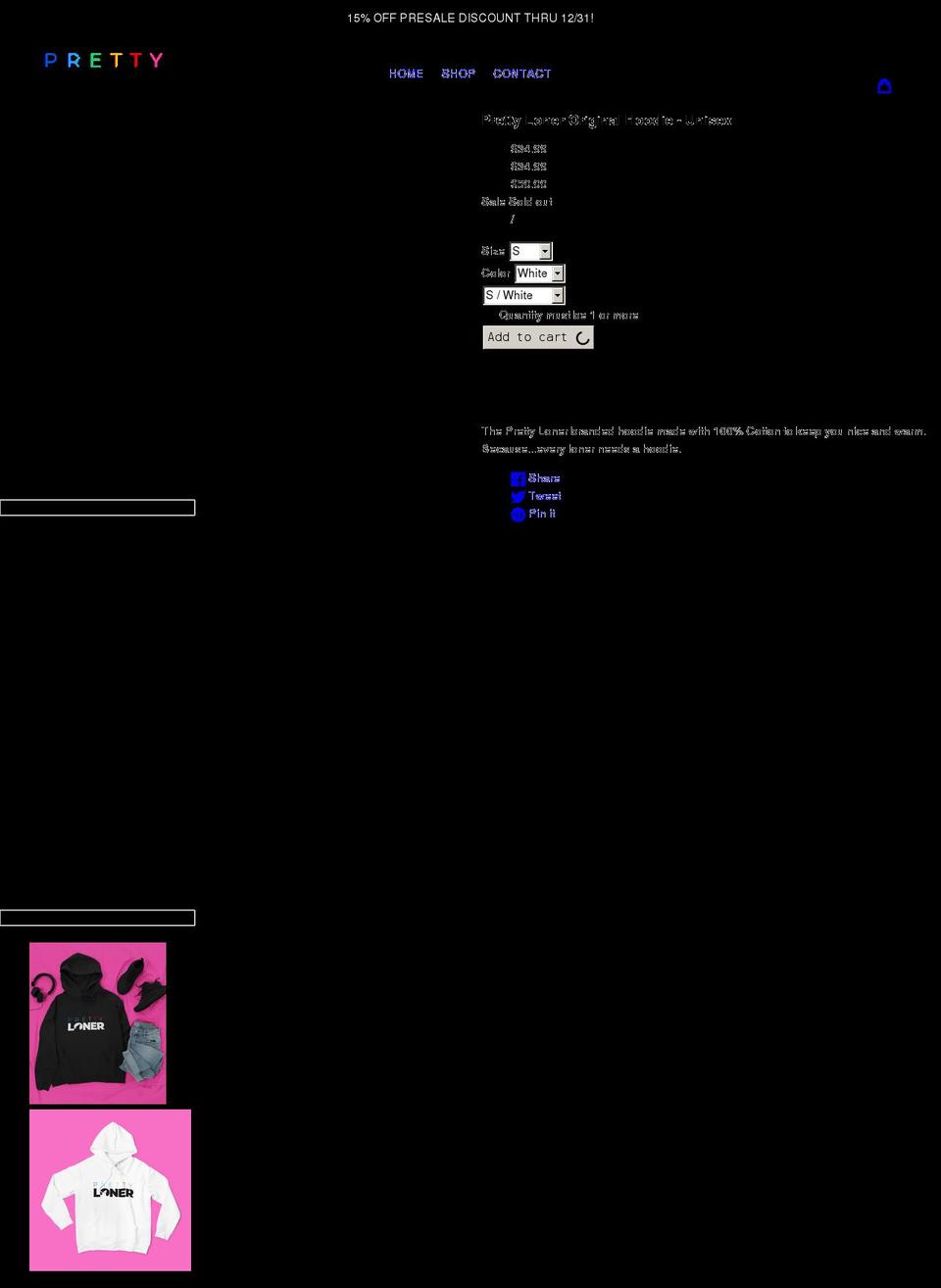 prettyloner.com shopify website screenshot