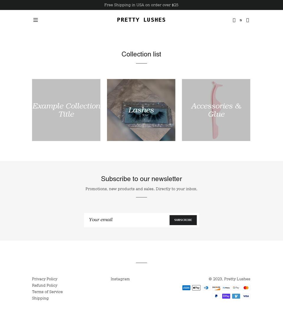 prettylushes.com shopify website screenshot