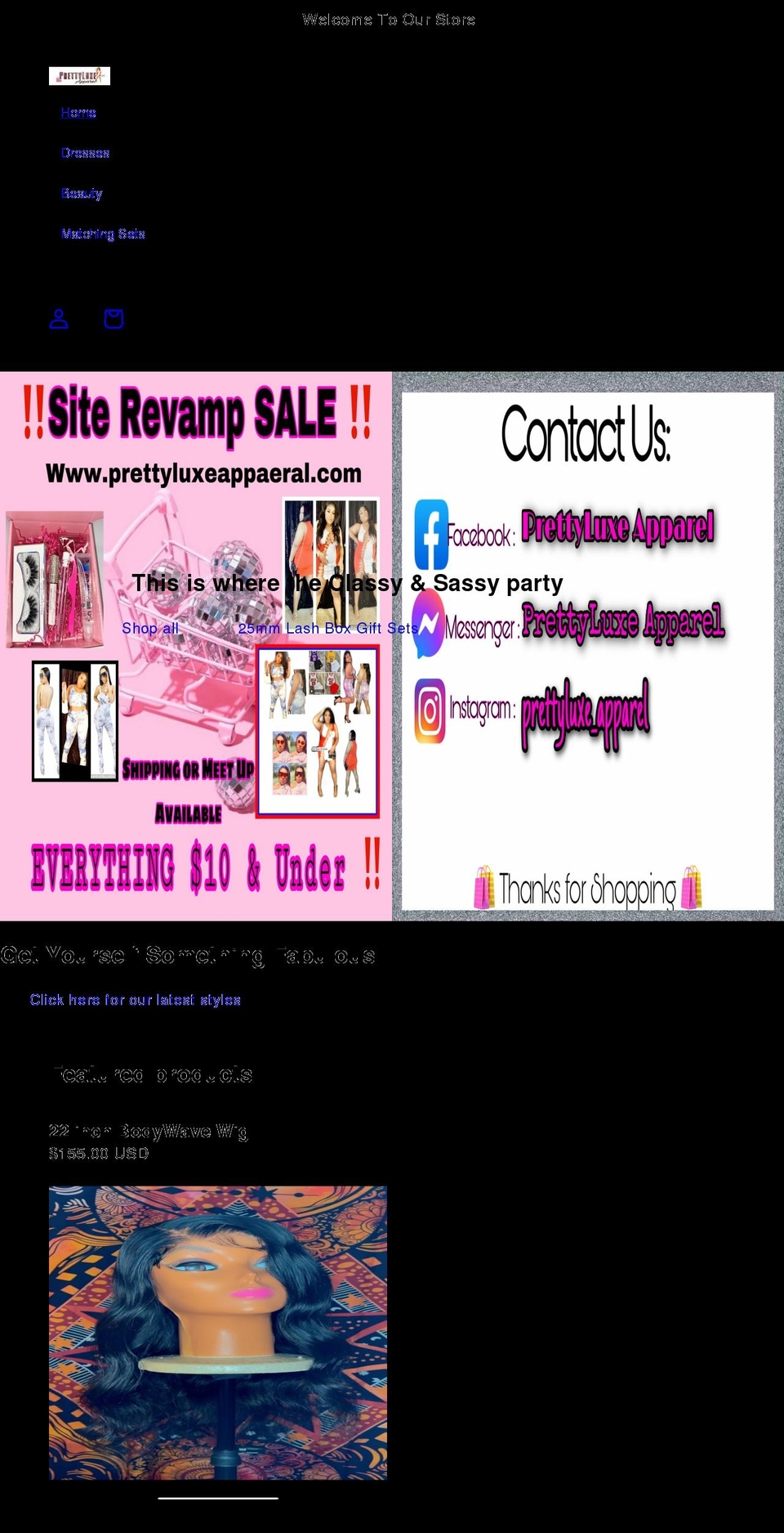 prettyluxeapparel.com shopify website screenshot