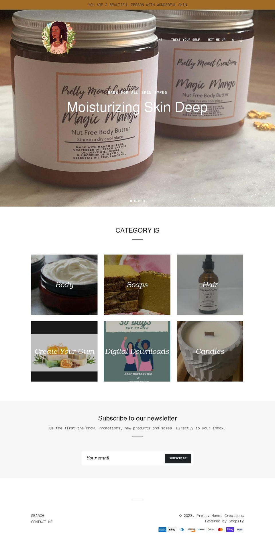 prettymonetcreations.com shopify website screenshot