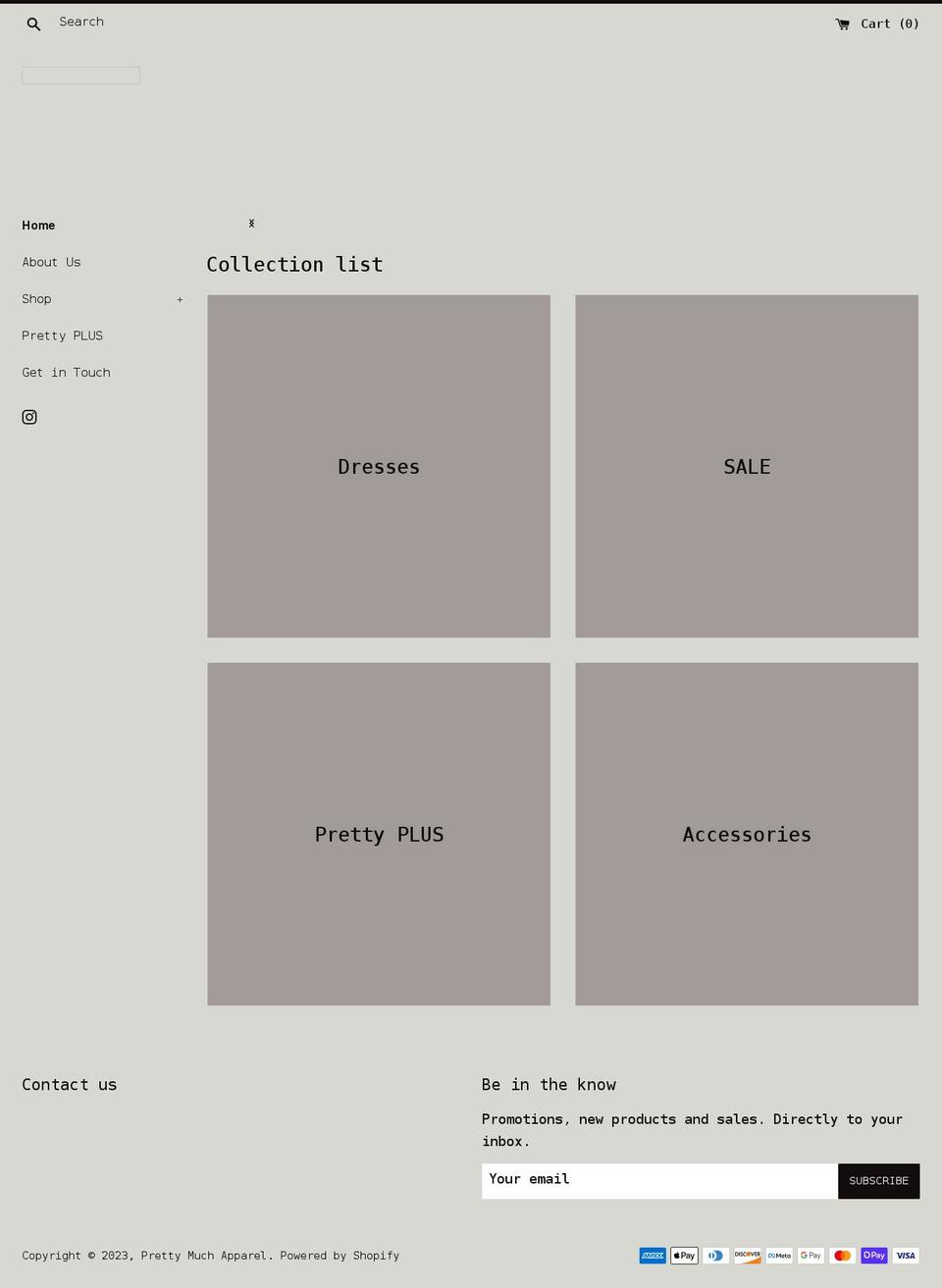 prettymuchapparel.com shopify website screenshot